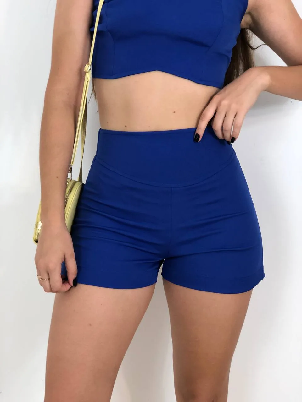 Shorts De Modal Com Detalhes De Renda - Azul - Oqvestir