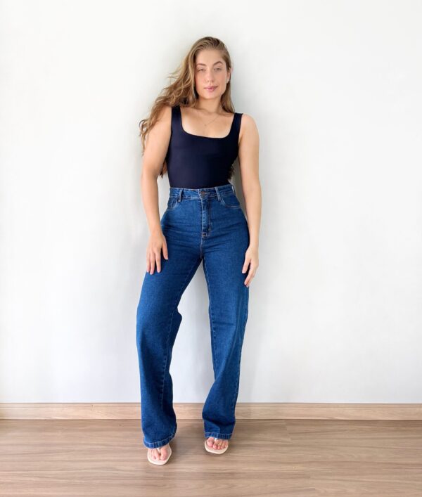 Wide Leg Jeans com Elastano Escura